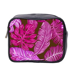 Tropical Pink Leaves Mini Toiletries Bag (two Sides) by snowwhitegirl