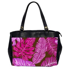 Tropical Pink Leaves Oversize Office Handbag (2 Sides) by snowwhitegirl