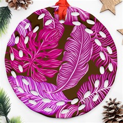 Tropical Pink Leaves Ornament (round Filigree) by snowwhitegirl