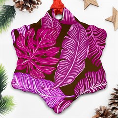 Tropical Pink Leaves Snowflake Ornament (two Sides) by snowwhitegirl