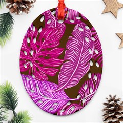 Tropical Pink Leaves Oval Filigree Ornament (two Sides) by snowwhitegirl