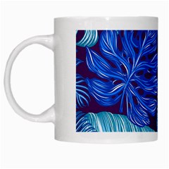 Tropical Blue Leaves White Mugs by snowwhitegirl