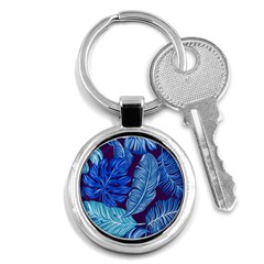 Tropical Blue Leaves Key Chains (round)  by snowwhitegirl