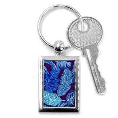 Tropical Blue Leaves Key Chains (rectangle)  by snowwhitegirl