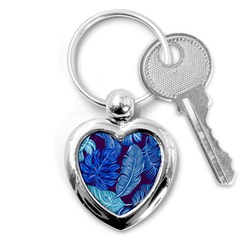 Tropical Blue Leaves Key Chains (heart)  by snowwhitegirl