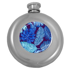 Tropical Blue Leaves Round Hip Flask (5 Oz) by snowwhitegirl