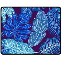 Tropical Blue Leaves Fleece Blanket (medium)  by snowwhitegirl