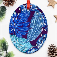 Tropical Blue Leaves Ornament (oval Filigree) by snowwhitegirl