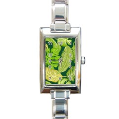 Tropical Green Leaves Rectangle Italian Charm Watch by snowwhitegirl