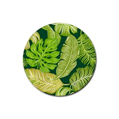 Tropical Green Leaves Rubber Round Coaster (4 Pack)  by snowwhitegirl