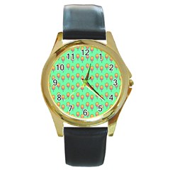 Cotton Candy Pattern Green Round Gold Metal Watch by snowwhitegirl