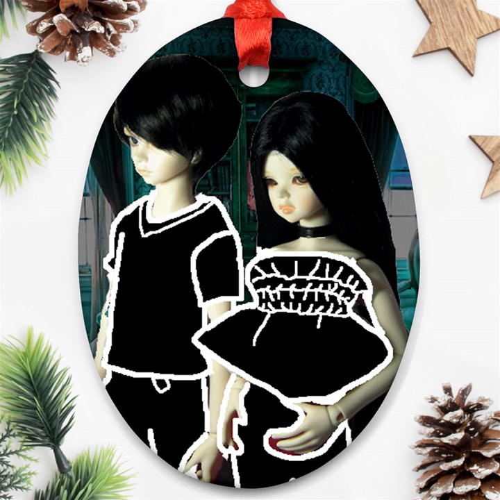 Dolls In Living Room Oval Ornament (Two Sides)