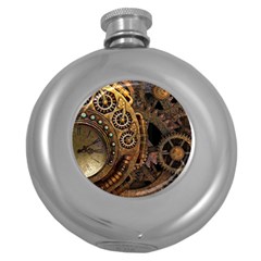 Steampunk Clock Round Hip Flask (5 Oz) by snowwhitegirl