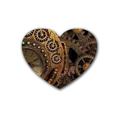 Steampunk Clock Rubber Coaster (heart)  by snowwhitegirl