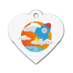 Rocket Rocket Ship Rocket Fire Dog Tag Heart (one Side) by Pakrebo