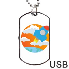 Rocket Rocket Ship Rocket Fire Dog Tag Usb Flash (one Side) by Pakrebo