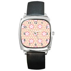 Floral Design Seamless Wallpaper Square Metal Watch by Pakrebo