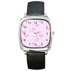 Peony Asia Spring Flowers Natural Square Metal Watch by Pakrebo