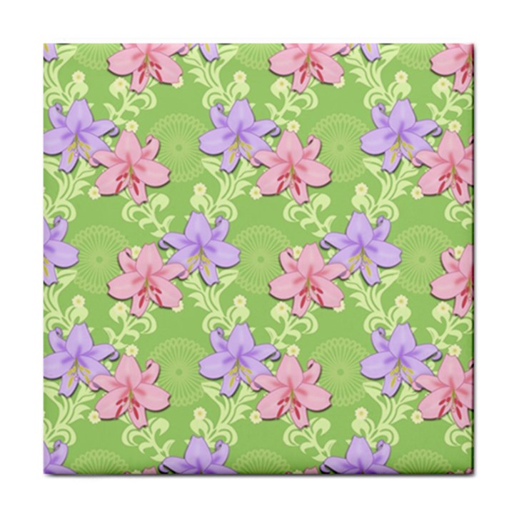 Lily Flowers Green Plant Natural Tile Coasters