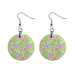 Lily Flowers Green Plant Natural Mini Button Earrings