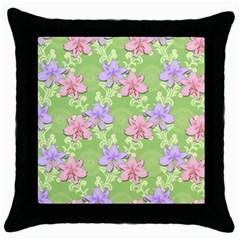 Lily Flowers Green Plant Natural Throw Pillow Case (Black)