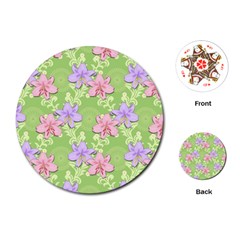 Lily Flowers Green Plant Natural Playing Cards (Round)