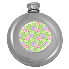 Lily Flowers Green Plant Natural Round Hip Flask (5 oz)