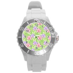 Lily Flowers Green Plant Natural Round Plastic Sport Watch (L)