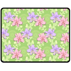 Lily Flowers Green Plant Natural Double Sided Fleece Blanket (Medium) 