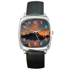 Horizon Sunset Evening Sunrise Square Metal Watch by Pakrebo