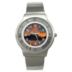 Horizon Sunset Evening Sunrise Stainless Steel Watch by Pakrebo