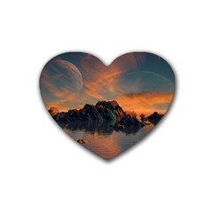 Horizon Sunset Evening Sunrise Rubber Coaster (heart)  by Pakrebo