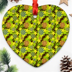 Flowers Yellow Red Blue Seamless Heart Ornament (two Sides) by Pakrebo