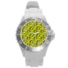 Flowers Yellow Red Blue Seamless Round Plastic Sport Watch (l) by Pakrebo