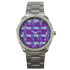 Snow White Blue Purple Tulip Sport Metal Watch by Pakrebo