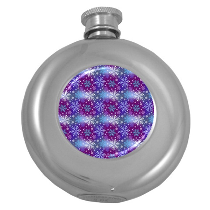 Snow White Blue Purple Tulip Round Hip Flask (5 oz)