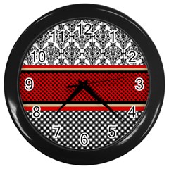 Background Damask Red Black Wall Clock (black) by Pakrebo