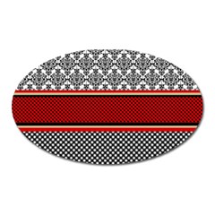 Background Damask Red Black Oval Magnet by Pakrebo