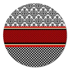 Background Damask Red Black Magnet 5  (round) by Pakrebo