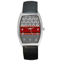 Background Damask Red Black Barrel Style Metal Watch by Pakrebo