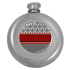 Background Damask Red Black Round Hip Flask (5 Oz) by Pakrebo