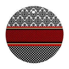 Background Damask Red Black Round Ornament (two Sides) by Pakrebo