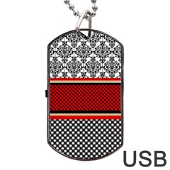 Background Damask Red Black Dog Tag Usb Flash (two Sides) by Pakrebo