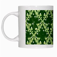 White Flowers Green Damask White Mugs by Pakrebo