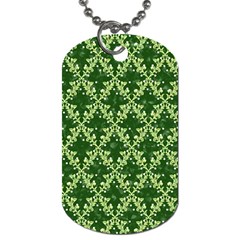 White Flowers Green Damask Dog Tag (one Side) by Pakrebo