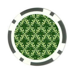 White Flowers Green Damask Poker Chip Card Guard by Pakrebo