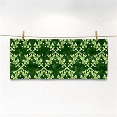 White Flowers Green Damask Hand Towel by Pakrebo