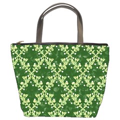 White Flowers Green Damask Bucket Bag by Pakrebo