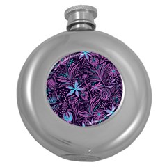 Stamping Pattern Leaves Drawing Round Hip Flask (5 Oz) by Pakrebo