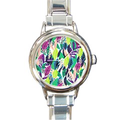 Leaves Drawing Pattern Nature Round Italian Charm Watch by Pakrebo